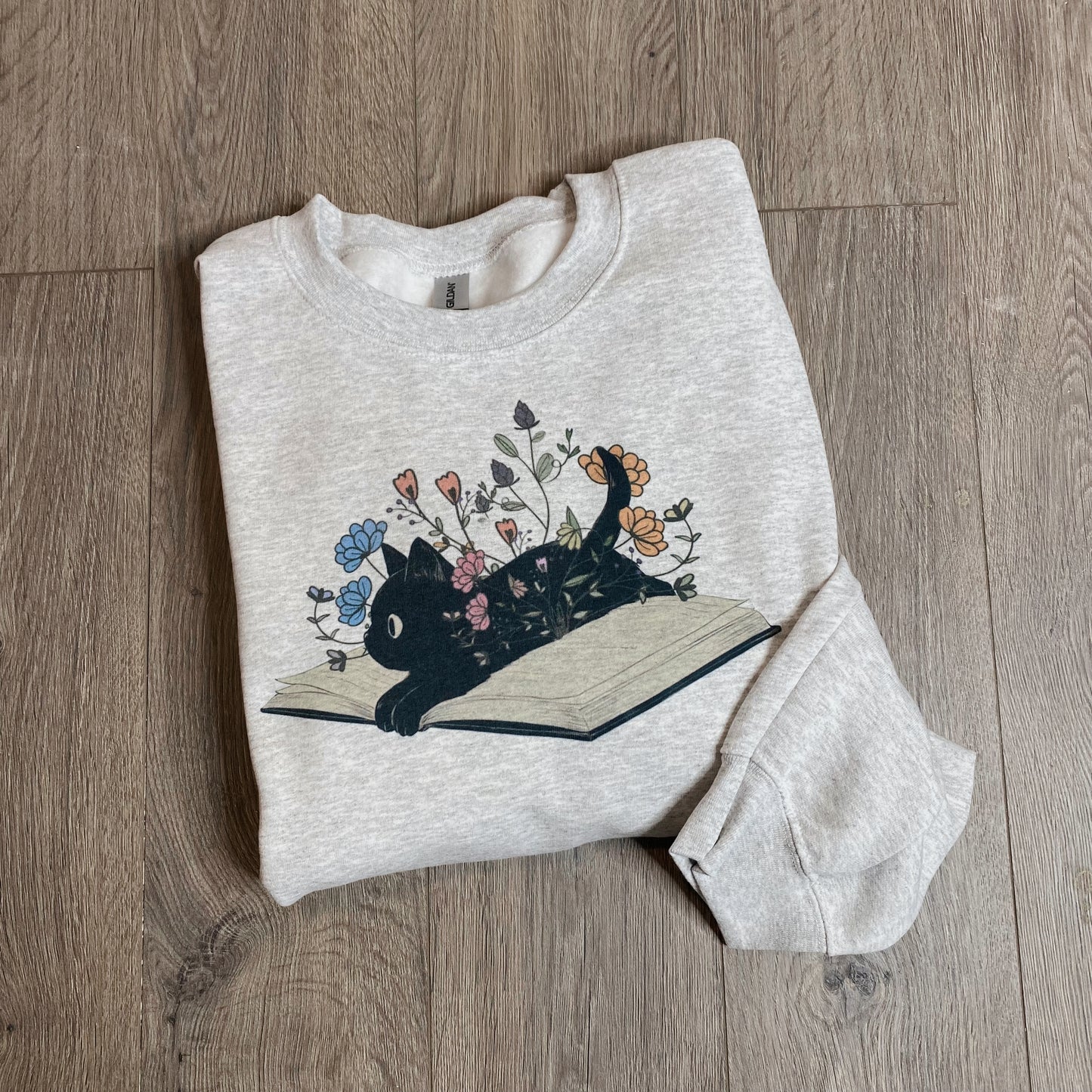 Floral Book & Cat Crewneck