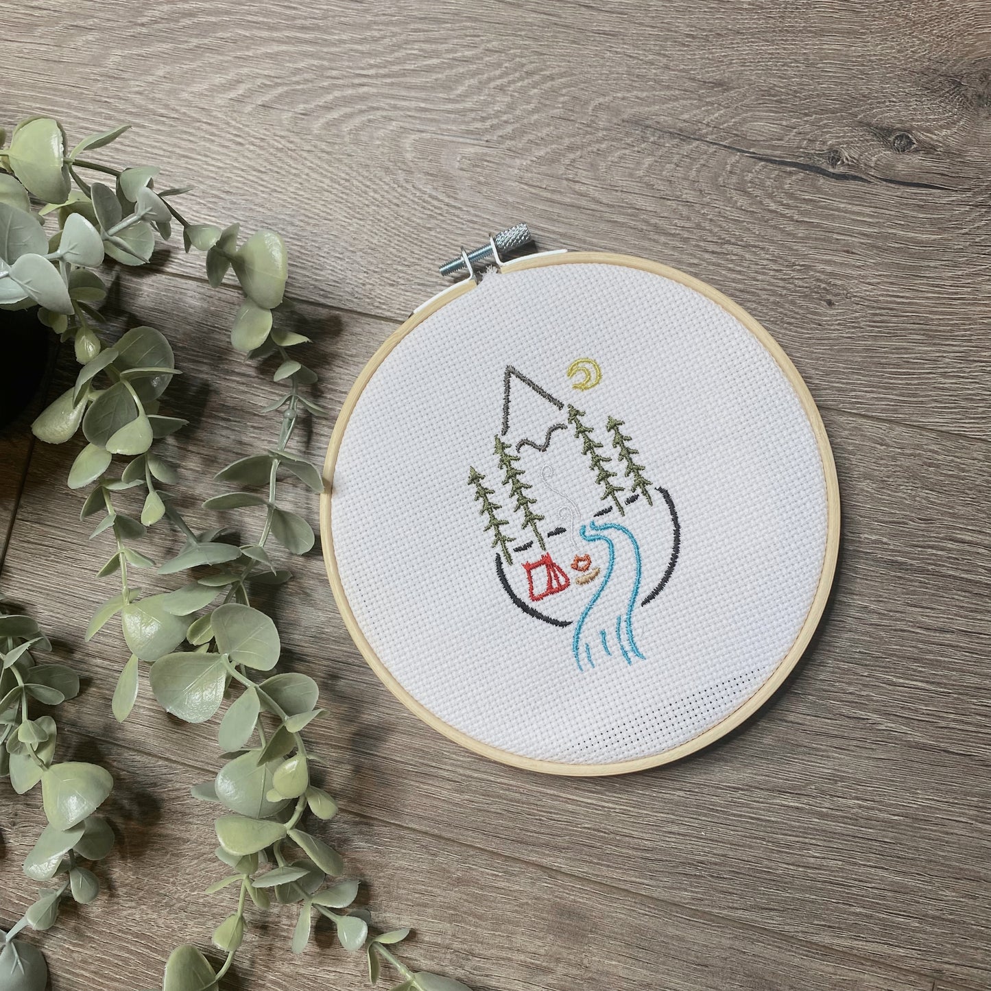 Campsite Embroidered Hoop Hanging