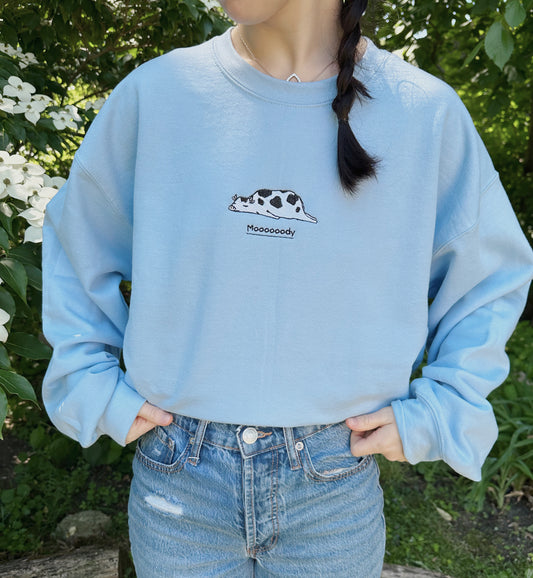 Moody Cow Embroidered Crewneck