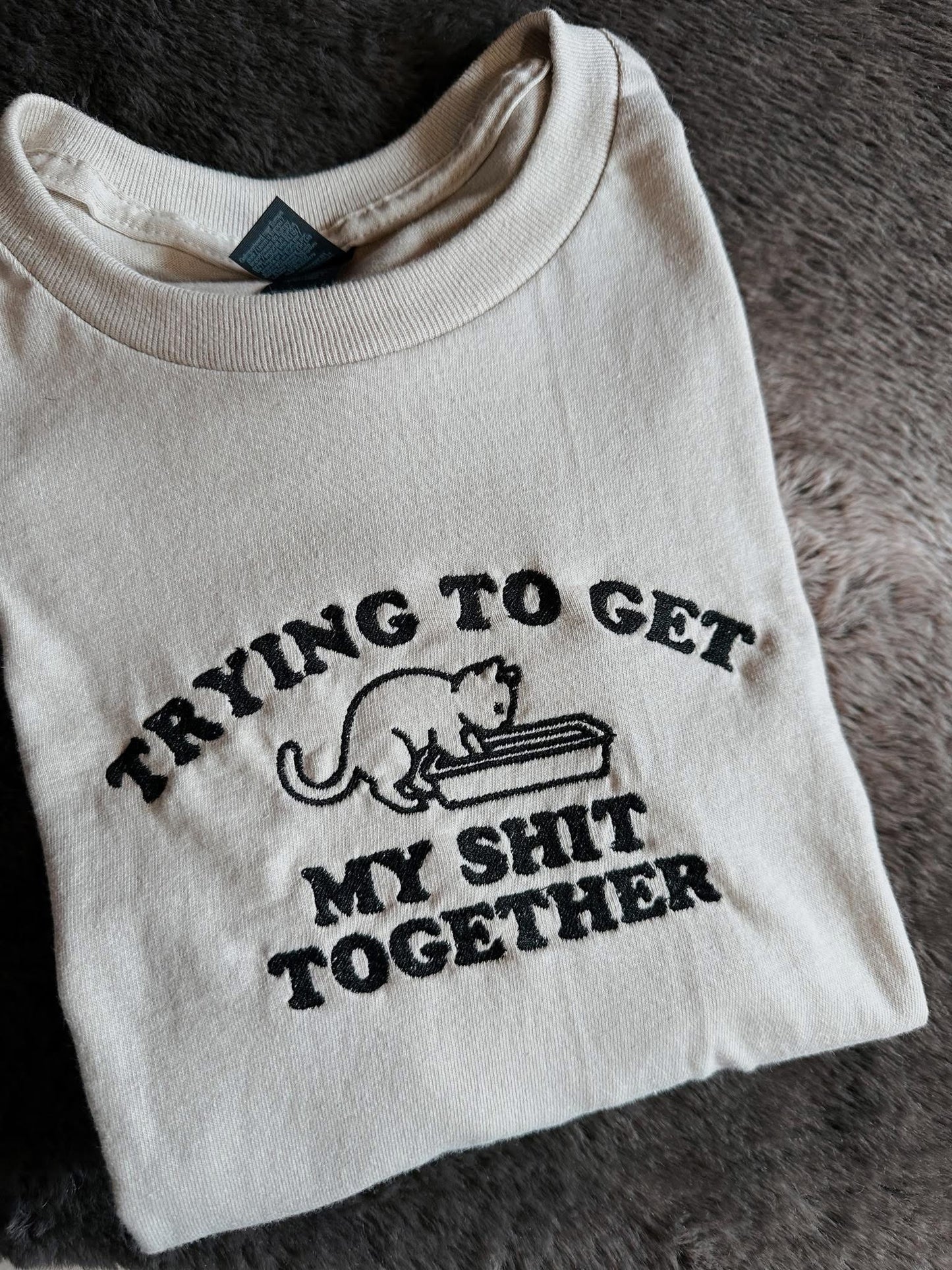 Trying to Get My Shit Together Embroidered Cat T-shirt