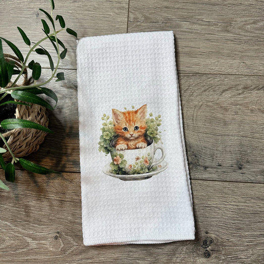 Orange Cat Teacup Towel