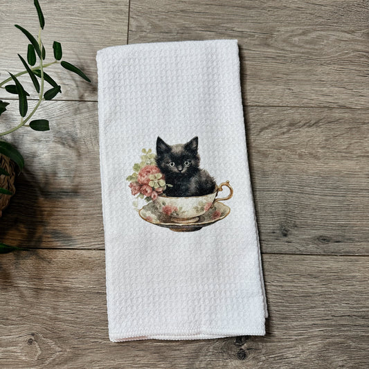 Black Cat Teacup Towel