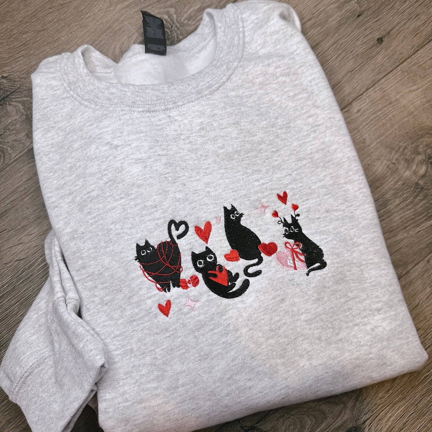 Valentine’s Cats Embroidered Crewneck
