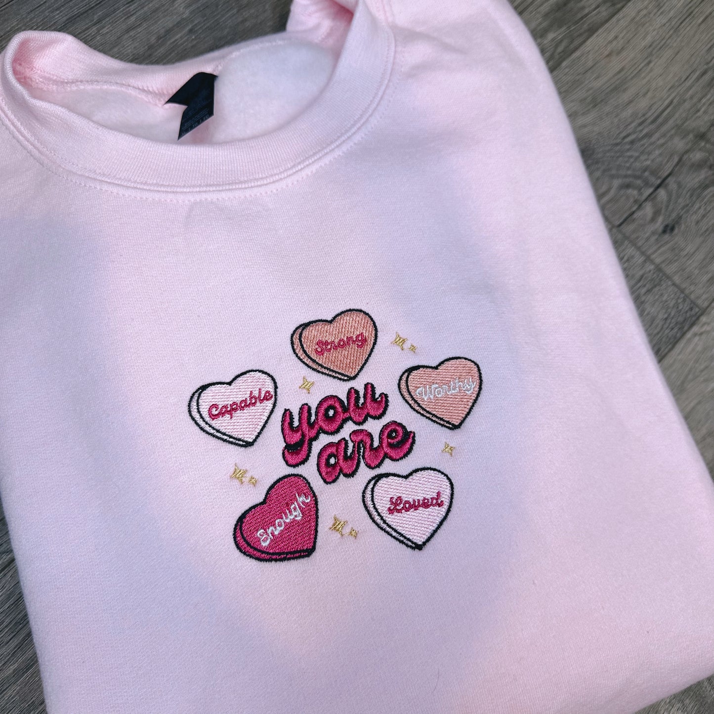 Affirmations Candy Hearts Crewneck