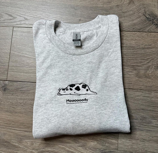 Moody Cow Embroidered T-Shirt