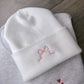 Embroidered Pink Bow Beanie