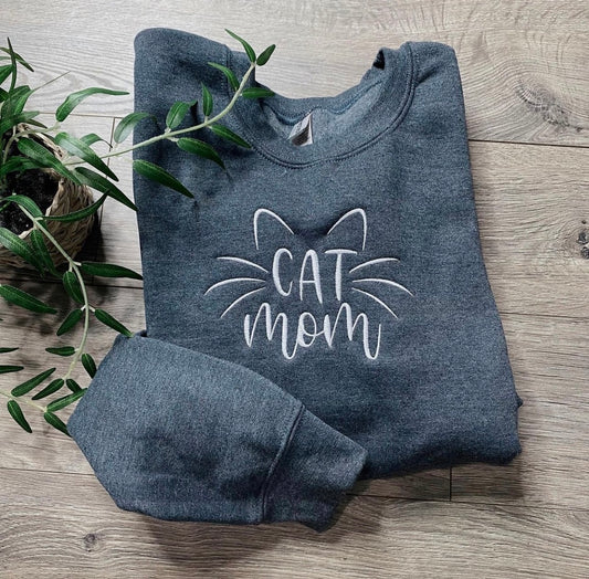 Cat Mom Embroidered Crewneck