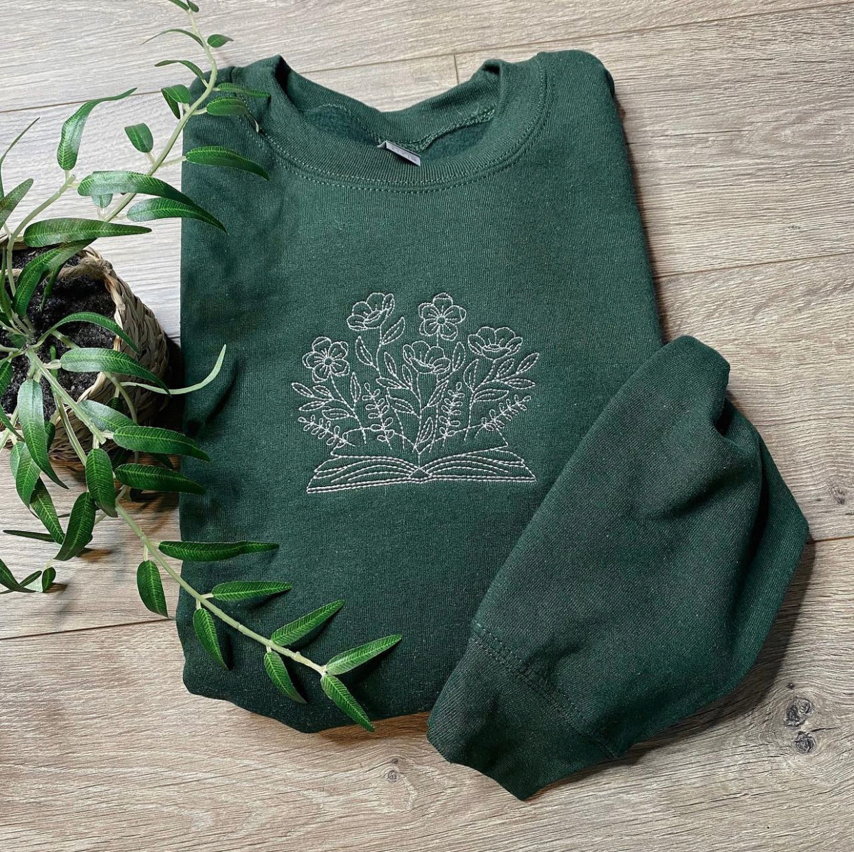 Floral Book Embroidered Crewneck