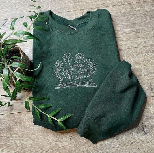 Floral Book Embroidered Crewneck