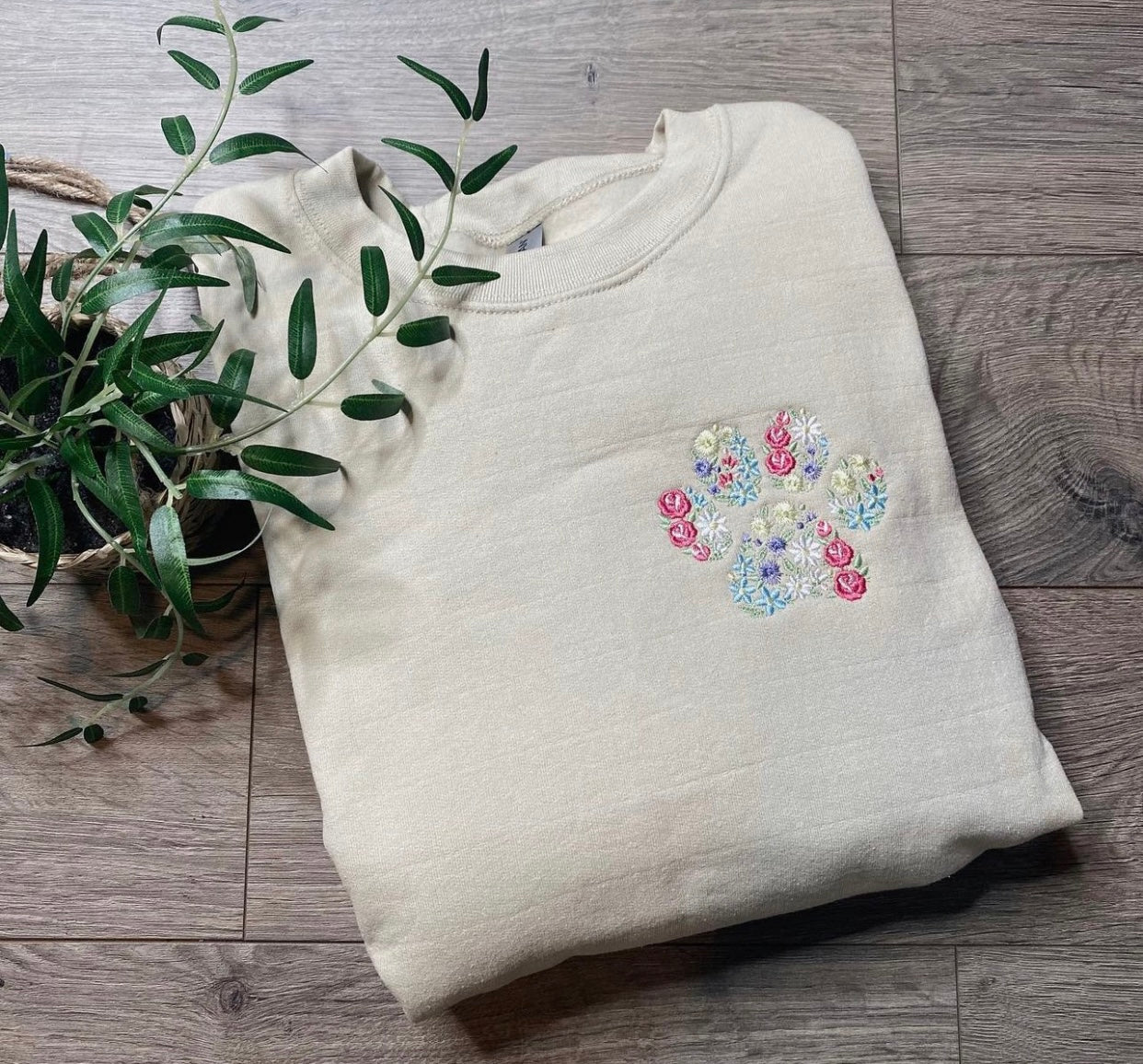Floral Paw Embroidered Crewneck