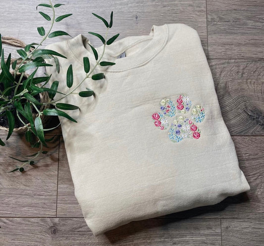 Floral Paw Embroidered Crewneck