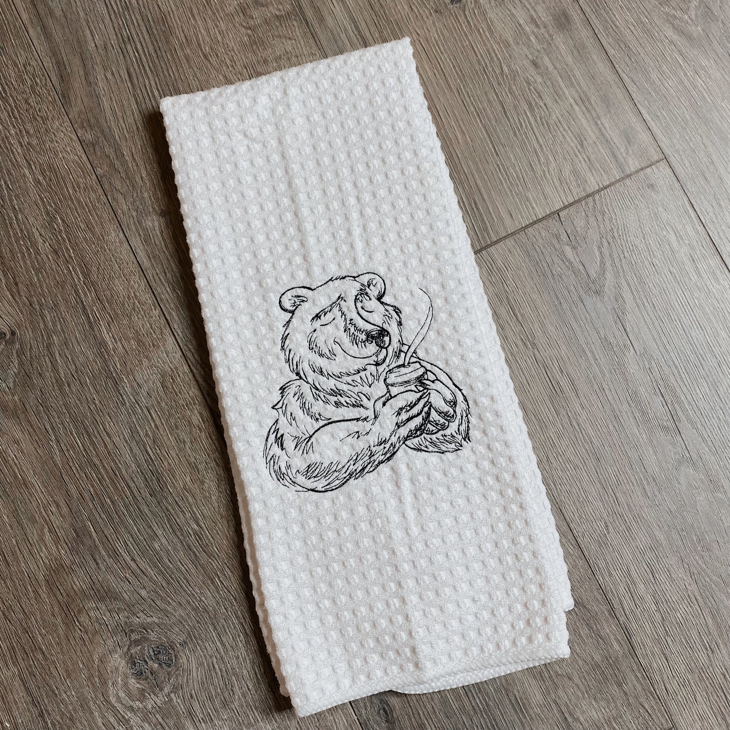 Coffee Bear Embroidered Towel