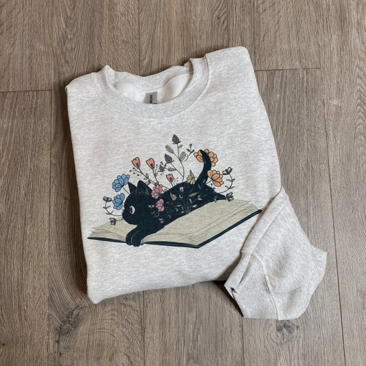 Floral Book & Cat Crewneck