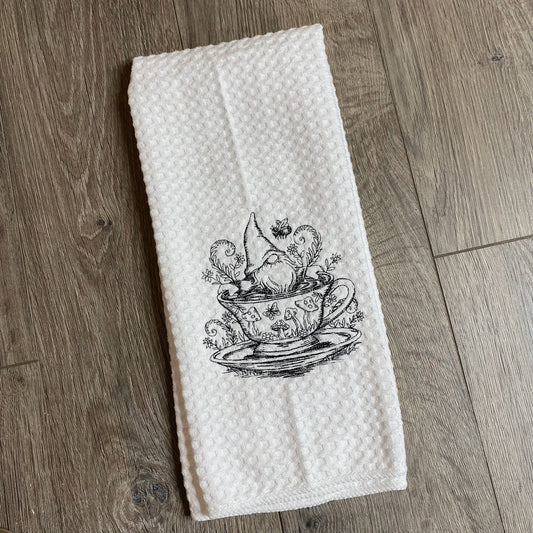 Gnome Teacup Embroidered Towel